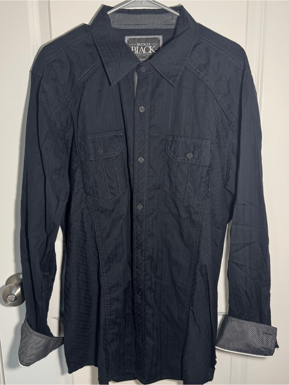 Buckle Black Long-Sleeve Button Shirt